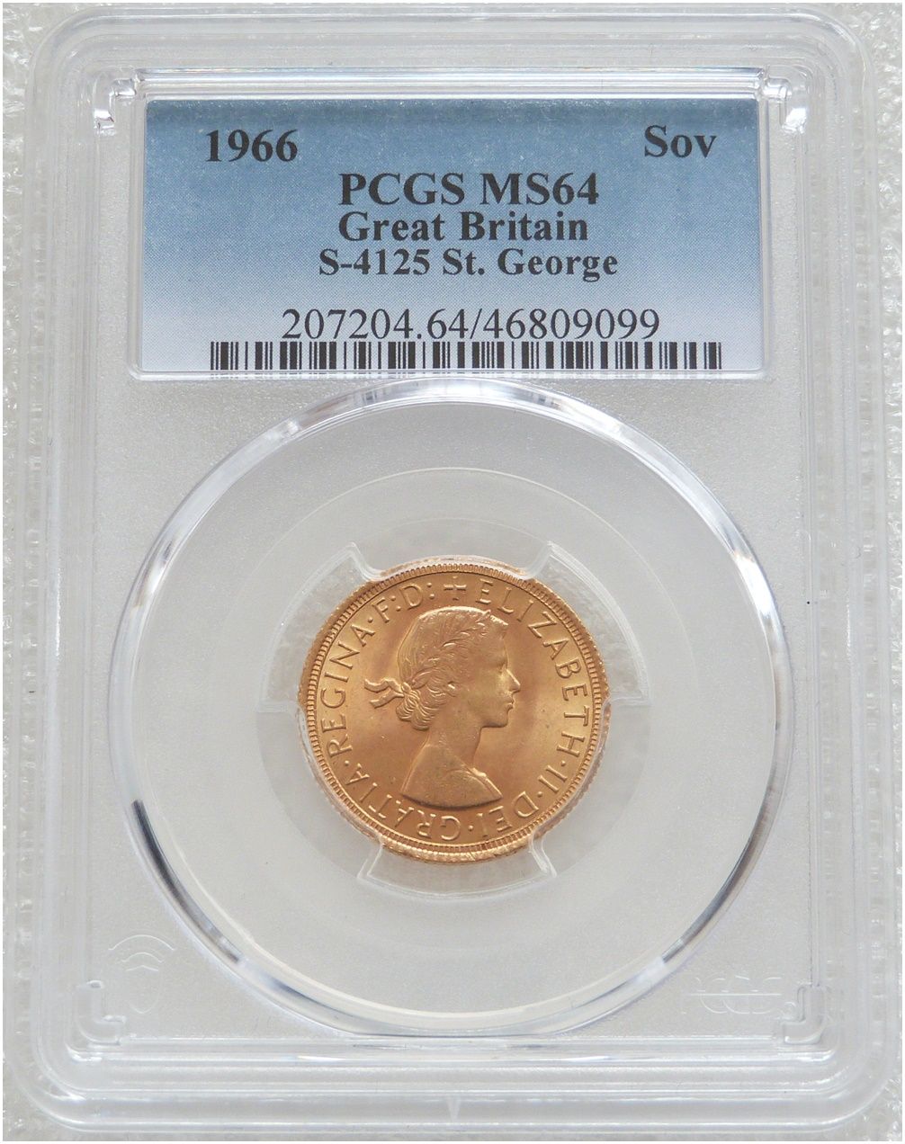 1966 St George and the Dragon Full Sovereign Gold Coin PCGS MS64 1966 St George and the Dragon Full Sovereign Gold Coin PCGS MS64