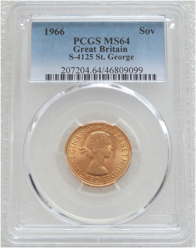 1966 St George and the Dragon Full Sovereign Gold Coin PCGS MS64