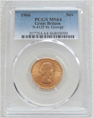 1966 St George and the Dragon Full Sovereign Gold Coin PCGS MS64 1966 St George and the Dragon Full Sovereign Gold Coin PCGS MS64
