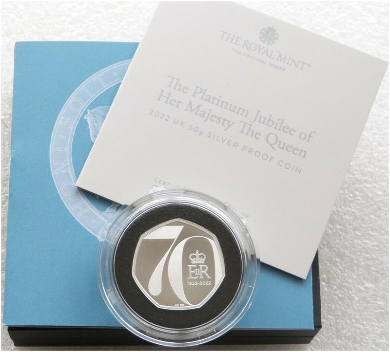 2022 Platinum Jubilee 50p Silver Proof Coin Box Coa 2022 Platinum Jubilee 50p Silver Proof Coin Box Coa