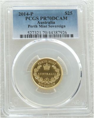 2014-P Australia Perth Mint $25 Full Sovereign Gold Proof Coin PCGS PR70 DCAM