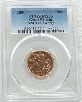 2000 St George and the Dragon Full Sovereign Gold Coin PCGS MS65