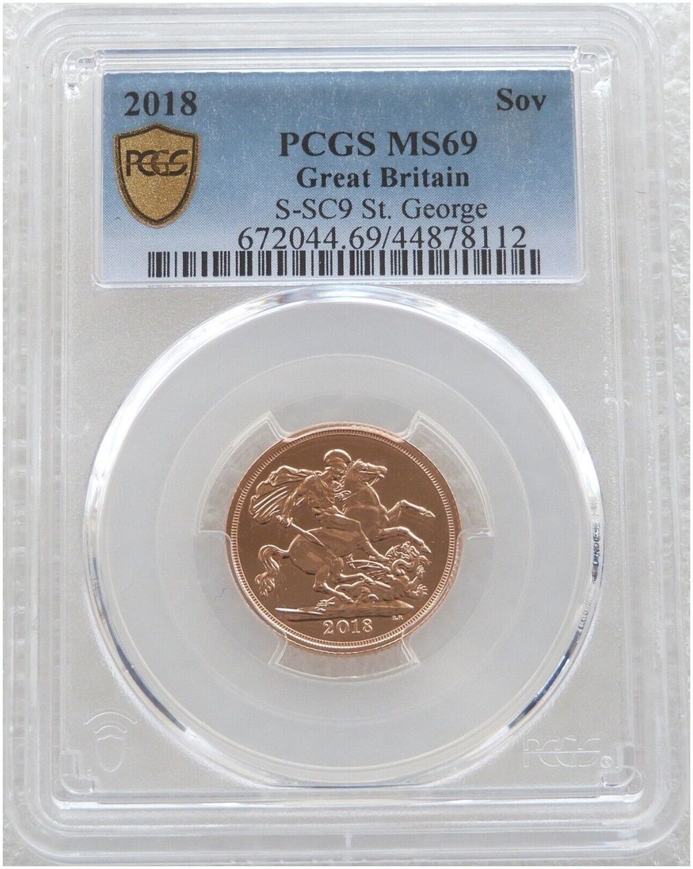 2018 St George and the Dragon Full Sovereign Gold Coin PCGS MS69