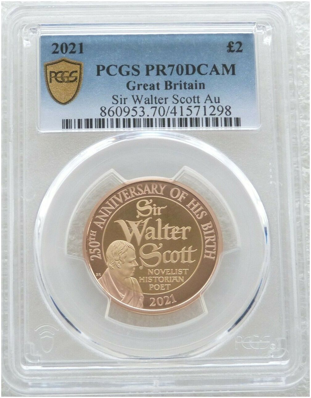 2021 Sir Walter Scott £2 Gold Proof Coin PCGS PR70 DCAM 2021 Sir Walter Scott £2 Gold Proof Coin PCGS PR70 DCAM