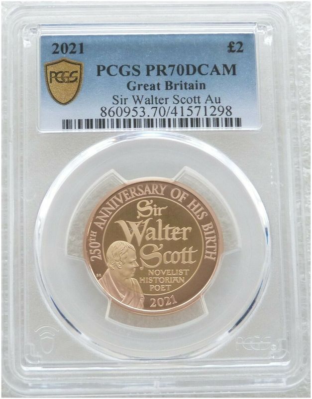 2021 Sir Walter Scott £2 Gold Proof Coin PCGS PR70 DCAM 2021 Sir Walter Scott £2 Gold Proof Coin PCGS PR70 DCAM