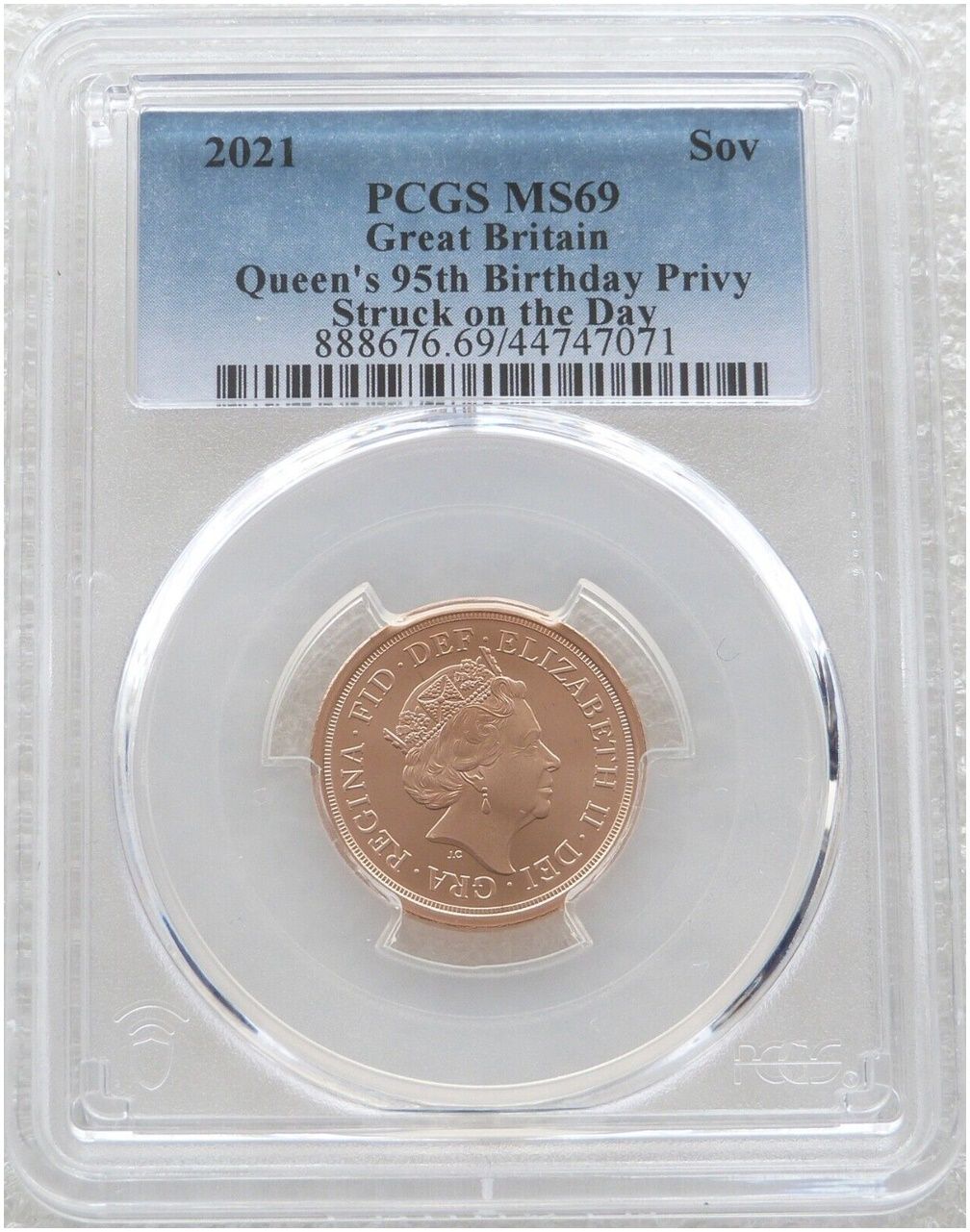 2021 Struck on the Day Queen's 95th Birthday Full Sovereign Gold Matte Coin PCGS MS69 2021 Struck on the Day Queen's 95th Birthday Full Sovereign Gold Matte Coin PCGS MS69