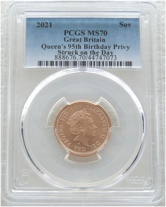 2021 Struck on the Day Queen's 95th Birthday Full Sovereign Gold Matte Coin PCGS MS70