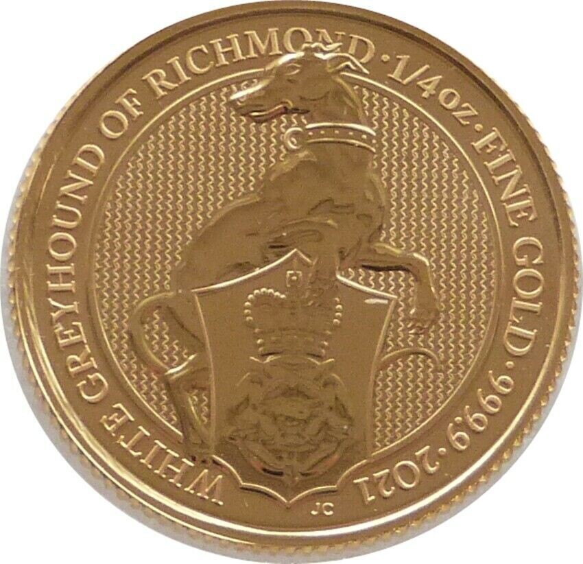 2021 Queen's Beasts White Greyhound of Richmond £25 Gold 1/4oz Coin 2021 Queen's Beasts White Greyhound of Richmond £25 Gold 1/4oz Coin
