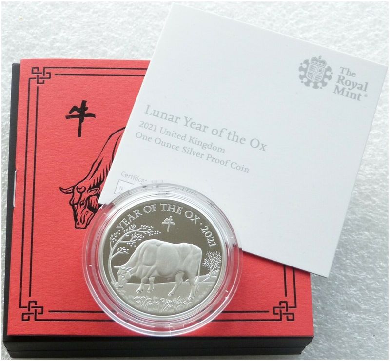 2021 British Lunar Ox £2 Silver Proof 1oz Coin Box Coa 2021 British Lunar Ox £2 Silver Proof 1oz Coin Box Coa