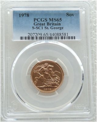1978 St George and the Dragon Full Sovereign Gold Coin PCGS MS65