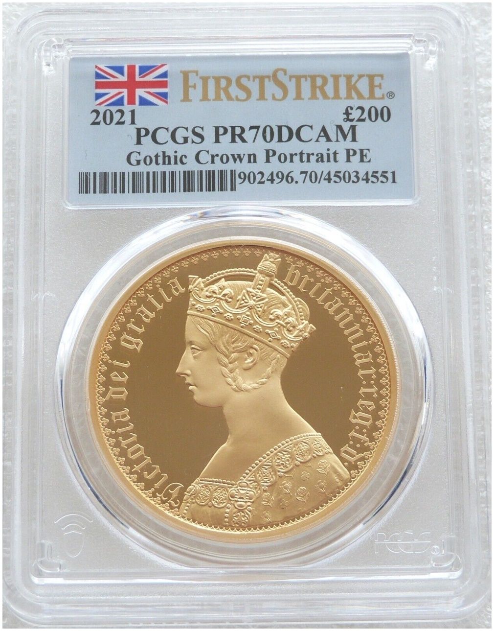 2021 Great Engravers Gothic Crown Victoria Portrait £200 Gold Proof 2oz Coin PCGS PR70 DCAM First Strike - Plain Edge - Pop 2 2021 Great Engravers Gothic Crown Victoria Portrait £200 Gold Proof 2oz Coin PCGS PR70 DCAM First Strike - Plain Edge - Pop 2