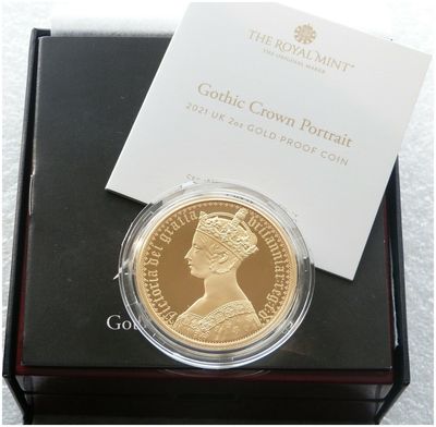 2021 Great Engravers Gothic Crown Victoria Portrait £200 Gold Proof 2oz Coin Box Coa - Plain Edge 2021 Great Engravers Gothic Crown Victoria Portrait £200 Gold Proof 2oz Coin Box Coa - Plain Edge