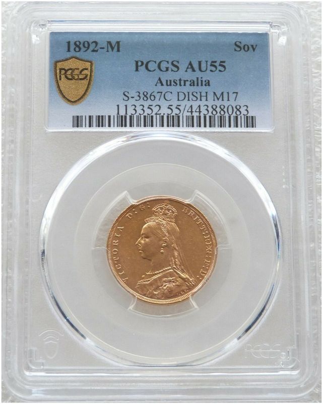 1892-M Australia Melbourne Victoria Full Sovereign Gold Coin PCGS AU55