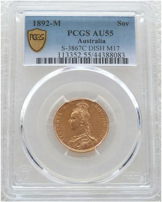 1892-M Australia Melbourne Victoria Full Sovereign Gold Coin PCGS AU55