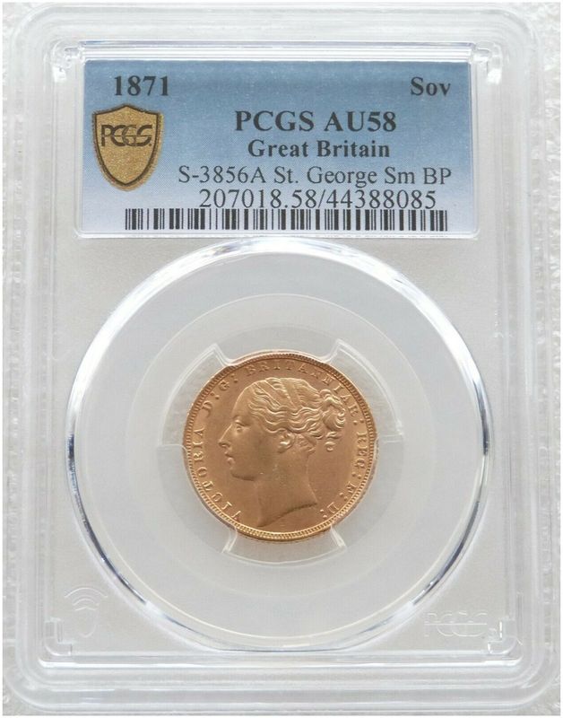 1871 Victoria Full Sovereign Gold Coin PCGS AU58