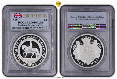 2022 Platinum Jubilee £5 Silver Proof 2oz Coin PCGS PR70 DCAM First Strike