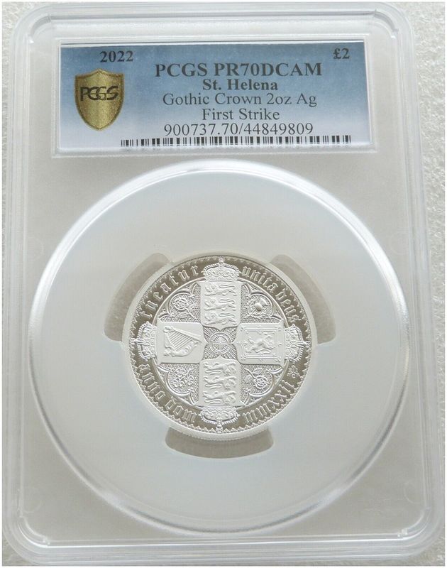 2022 Saint Helena Gothic Crown £2 Silver Proof 2oz Coin PCGS PR70 DCAM First Strike 2022 Saint Helena Gothic Crown £2 Silver Proof 2oz Coin PCGS PR70 DCAM First Strike
