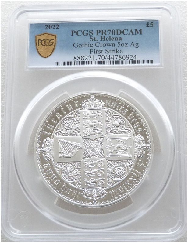 2022 Saint Helena Gothic Crown £5 Silver Proof 5oz Coin PCGS PR70 DCAM First Strike 2022 Saint Helena Gothic Crown £5 Silver Proof 5oz Coin PCGS PR70 DCAM First Strike
