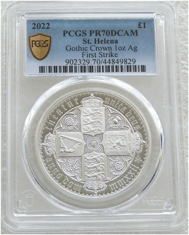 2022 Saint Helena Gothic Crown £1 Silver Proof 1oz Coin PCGS PR70 DCAM First Strike 2022 Saint Helena Gothic Crown £1 Silver Proof 1oz Coin PCGS PR70 DCAM First Strike