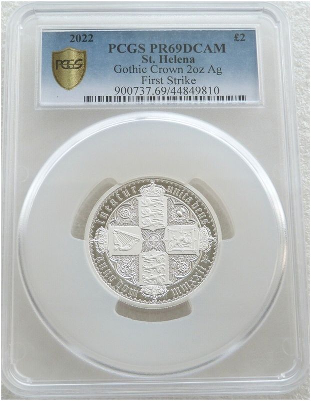 2022 Saint Helena Gothic Crown £2 Silver Proof 2oz Coin PCGS PR69 DCAM First Strike 2022 Saint Helena Gothic Crown £2 Silver Proof 2oz Coin PCGS PR69 DCAM First Strike