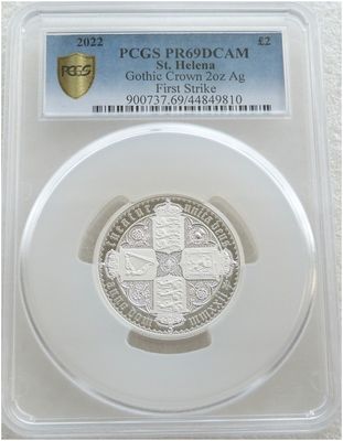 2022 Saint Helena Gothic Crown £2 Silver Proof 2oz Coin PCGS PR69 DCAM First Strike 2022 Saint Helena Gothic Crown £2 Silver Proof 2oz Coin PCGS PR69 DCAM First Strike