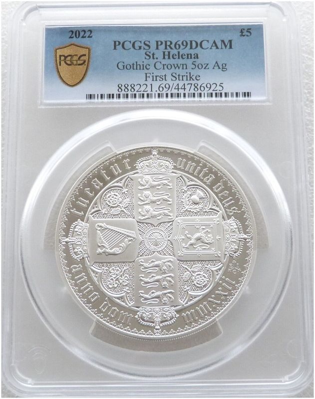 2022 Saint Helena Gothic Crown £5 Silver Proof 5oz Coin PCGS PR69 DCAM First Strike 2022 Saint Helena Gothic Crown £5 Silver Proof 5oz Coin PCGS PR69 DCAM First Strike