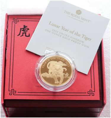 2022 British Lunar Tiger £100 Gold Proof 1oz Coin Box Coa