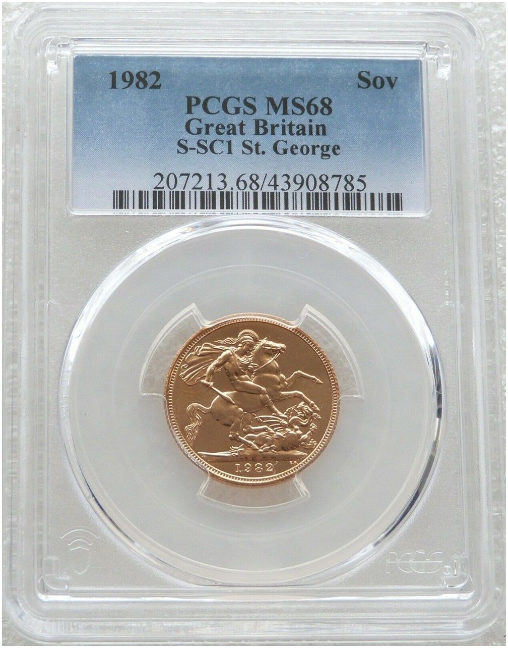 1982 St George and the Dragon Full Sovereign Gold Coin PCGS MS68