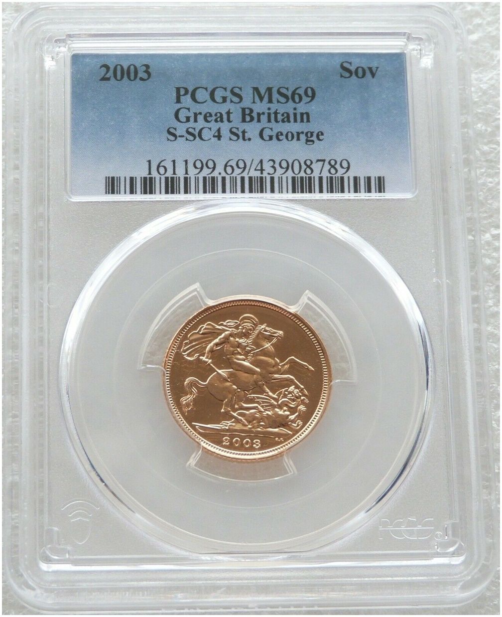 2003 St George and the Dragon Full Sovereign Gold Coin PCGS MS69