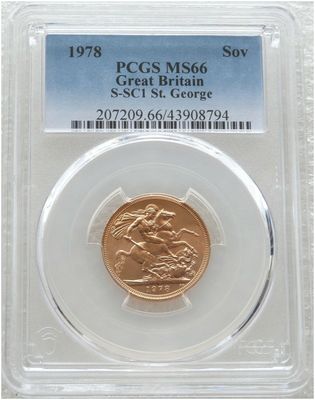 1978 St George and the Dragon Full Sovereign Gold Coin PCGS MS66