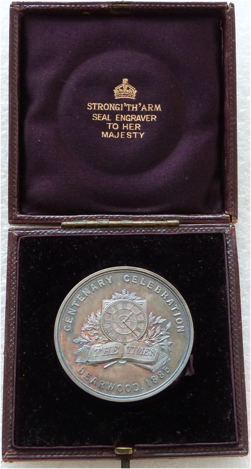 1885 The Times Newspaper Centenary Celebration Bearwood Silver Medal Boxed 1885 The Times Newspaper Centenary Celebration Bearwood Silver Medal Boxed
