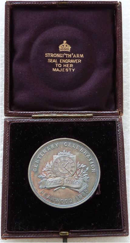 1885 The Times Newspaper Centenary Celebration Bearwood Silver Medal Boxed