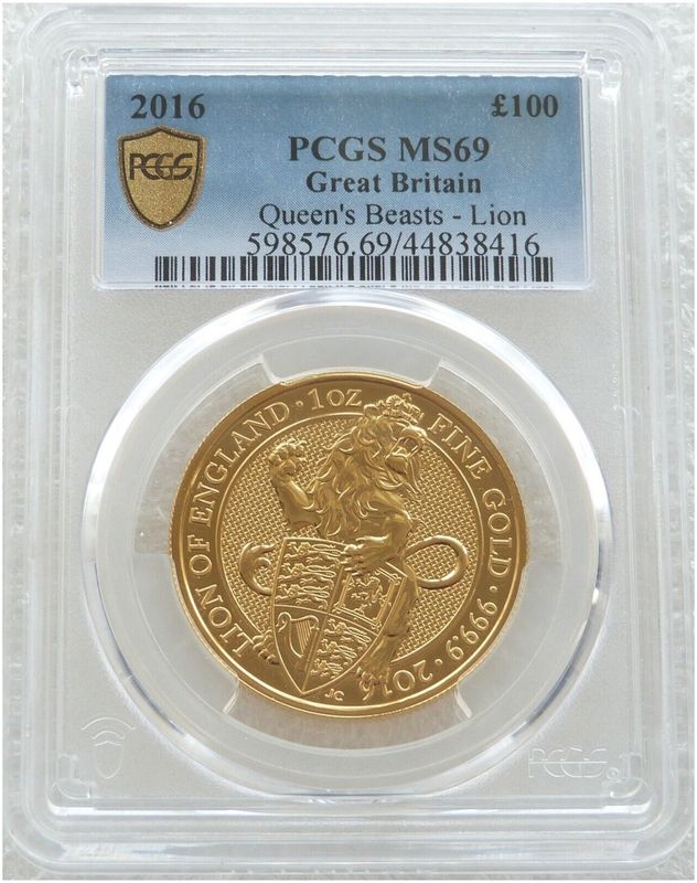 2016 Queen's Beasts Lion of England £100 Gold 1oz Coin PCGS MS69
