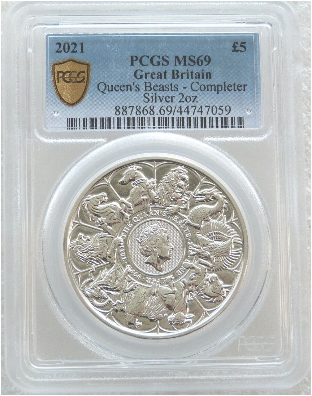 2021 Queen's Beasts Completer £5 Silver 2oz Coin PCGS MS69 - Last Coin 2021 Queen's Beasts Completer £5 Silver 2oz Coin PCGS MS69 - Last Coin