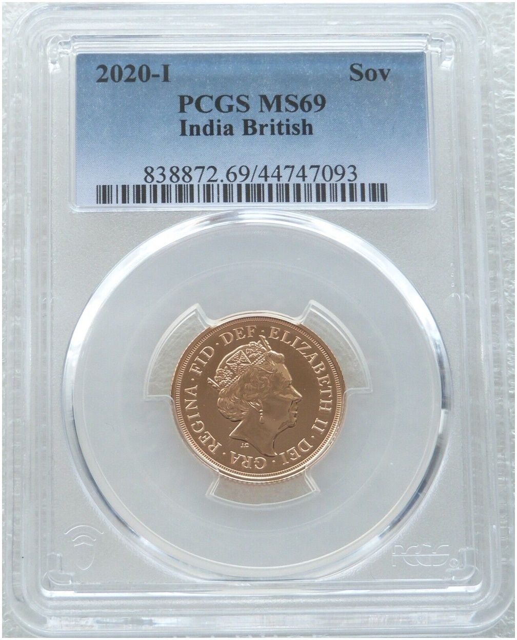 2020-I India Mint Mark Full Sovereign Gold Coin PCGS MS69