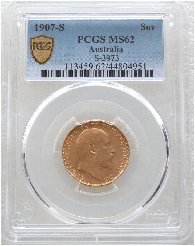 1907-S Australia Sydney Edward VII Full Sovereign Gold Coin PCGS MS62 1907-S Australia Sydney Edward VII Full Sovereign Gold Coin PCGS MS62