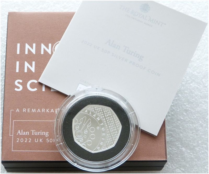 2022 Alan Turing 50p Silver Proof Coin Box Coa