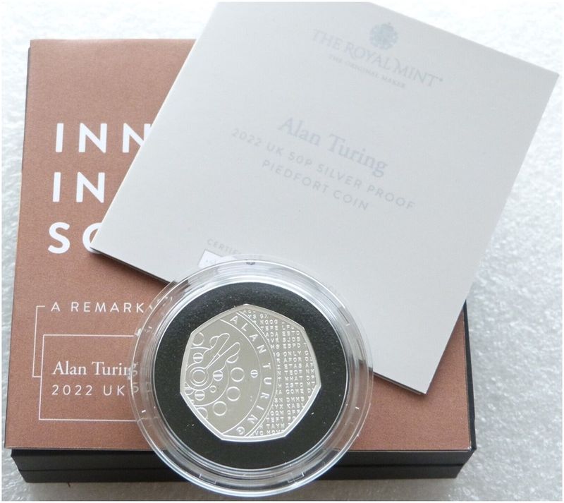 2022 Alan Turing Piedfort 50p Silver Proof Coin Box Coa