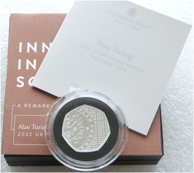 2022 Alan Turing Piedfort 50p Silver Proof Coin Box Coa