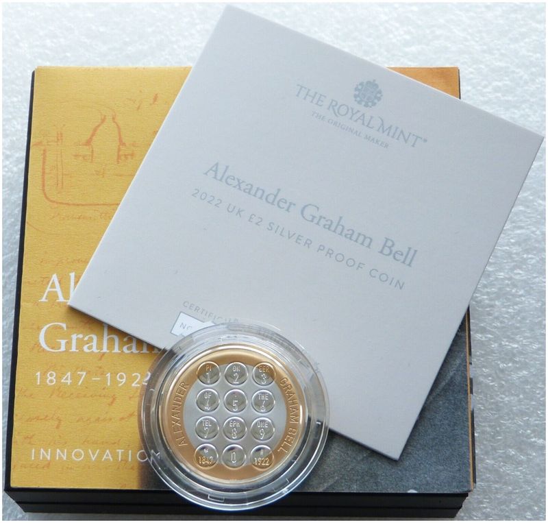 2022 Alexander Graham Bell £2 Silver Proof Coin Box Coa 2022 Alexander Graham Bell £2 Silver Proof Coin Box Coa