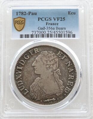 1782-PAU France Louis XVI Bearn Ecu Silver Coin PCGS VF25 1782-PAU France Louis XVI Bearn Ecu Silver Coin PCGS VF25