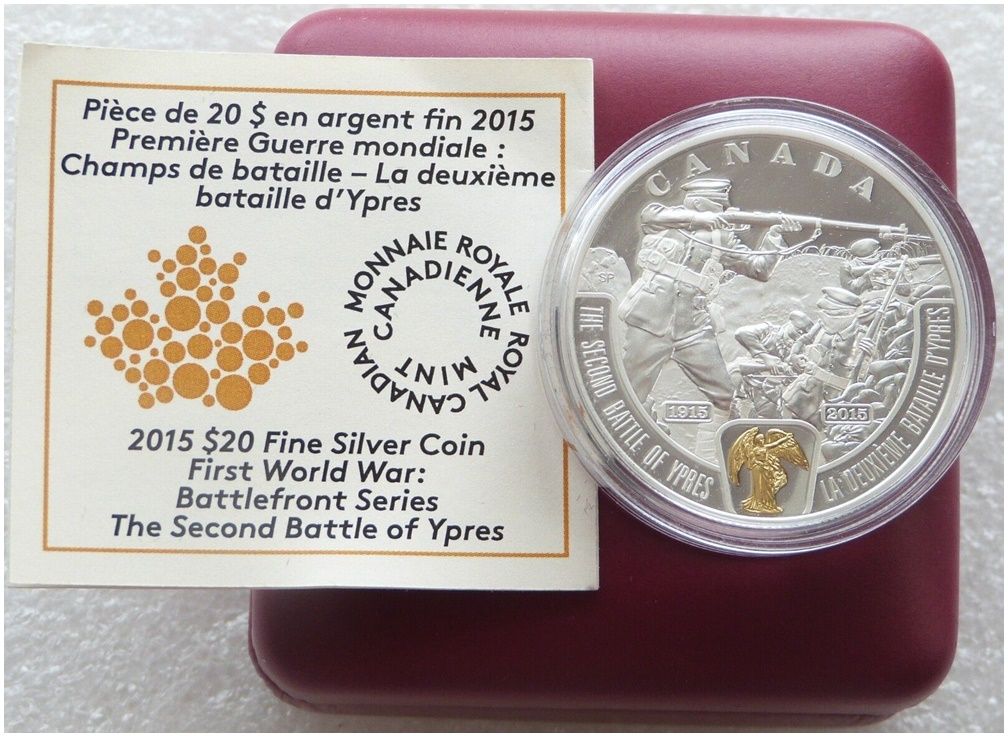 2015 Canada Battlefront Second Battle of Ypres $20 Silver Proof 1oz Coin Box Coa 2015 Canada Battlefront Second Battle of Ypres $20 Silver Proof 1oz Coin Box Coa