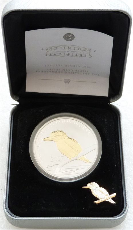 2007 Australia Kookaburra $1 Silver Gold 1oz Coin Box Coa 2007 Australia Kookaburra $1 Silver Gold 1oz Coin Box Coa
