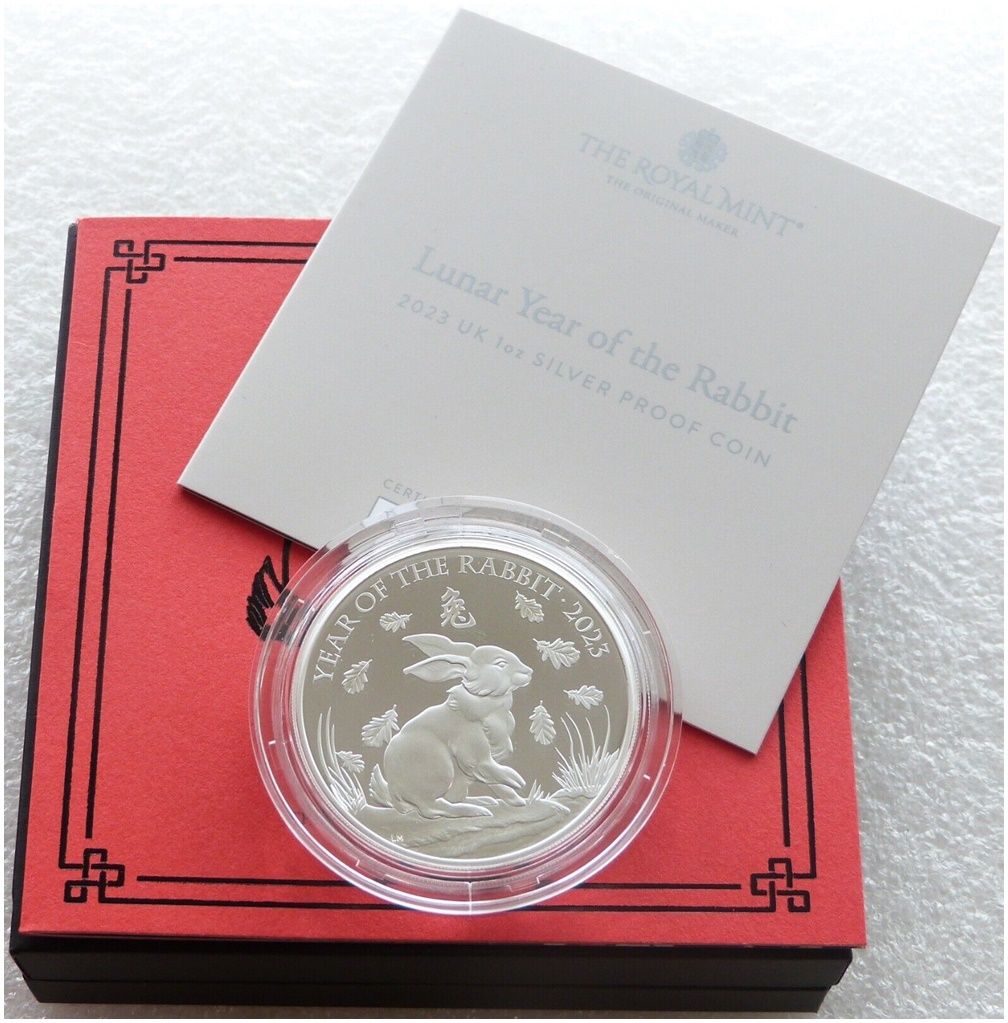 2023 British Lunar Rabbit £2 Silver Proof 1oz Coin Box Coa 2023 British Lunar Rabbit £2 Silver Proof 1oz Coin Box Coa