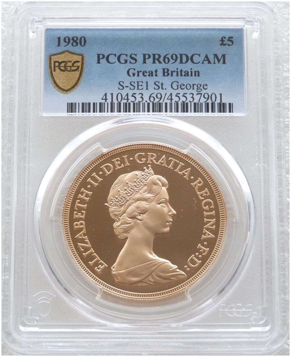 1980 St George and the Dragon £5 Five Pound Sovereign Gold Proof Coin PCGS PR69 DCAM