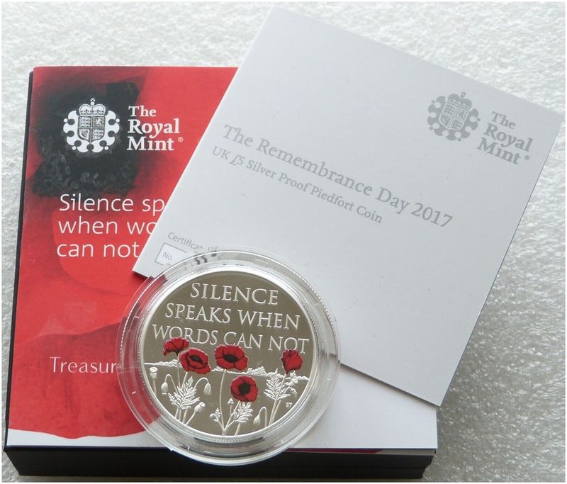 2017 Remembrance Day Poppy Piedfort £5 Silver Proof Coin Box Coa