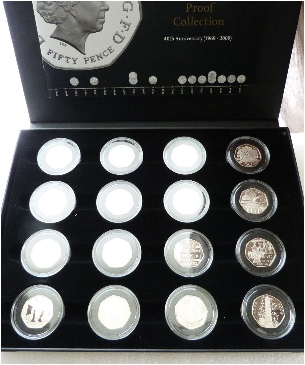 2009 Celebrating 40 Years 50p Proof 16 Coin Set Box Coa