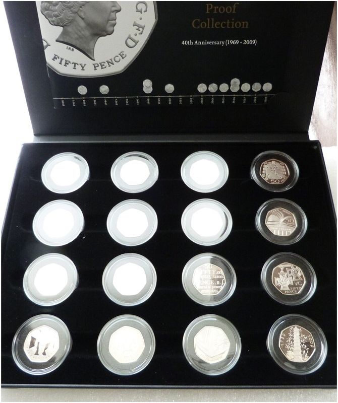 2009 Celebrating 40 Years 50p Proof 16 Coin Set Box Coa