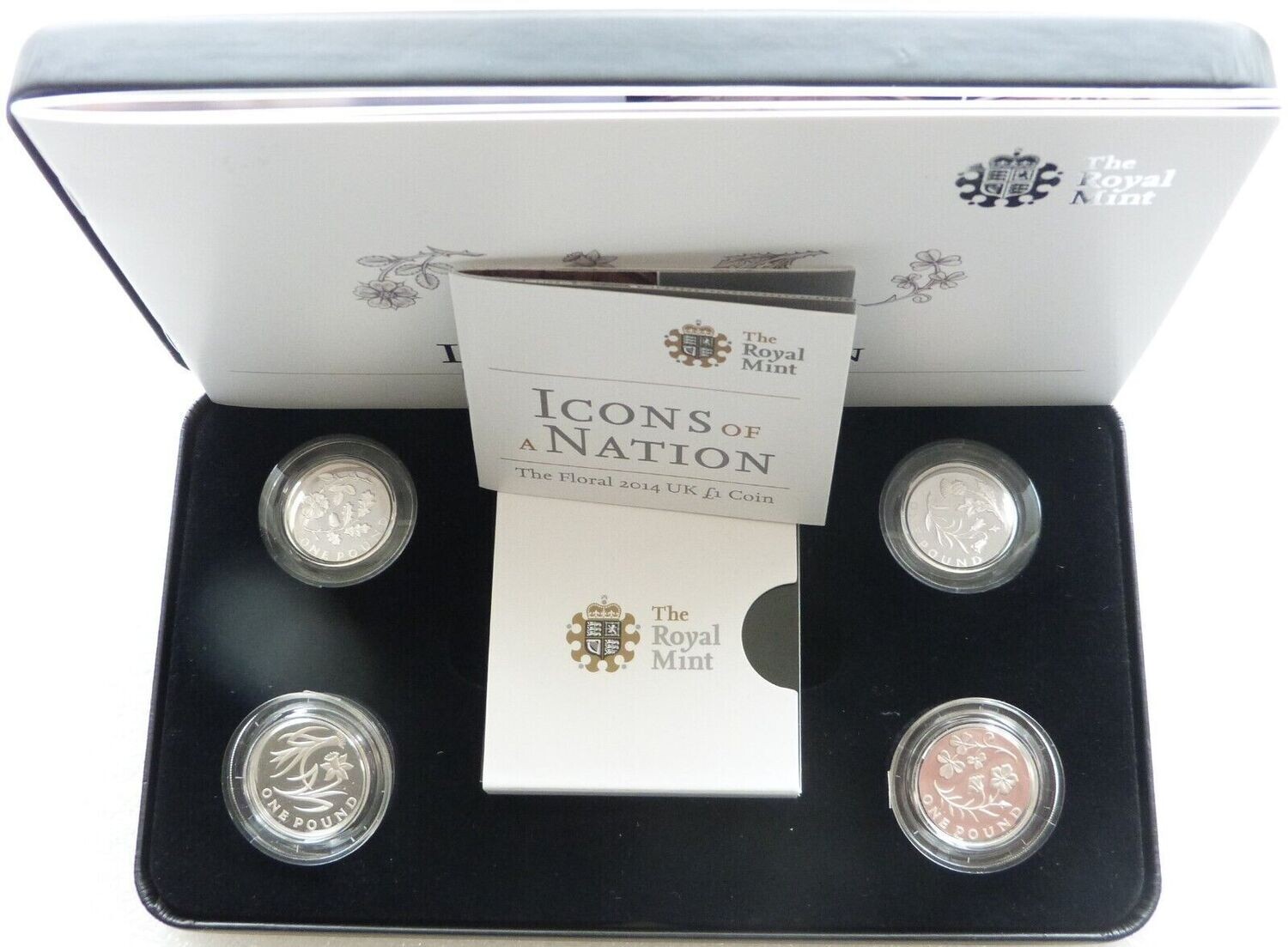 2013 - 2014 British Floral Piedfort £1 Silver Proof 4 Coin Set Box Coa 2013 - 2014 British Floral Piedfort £1 Silver Proof 4 Coin Set Box Coa