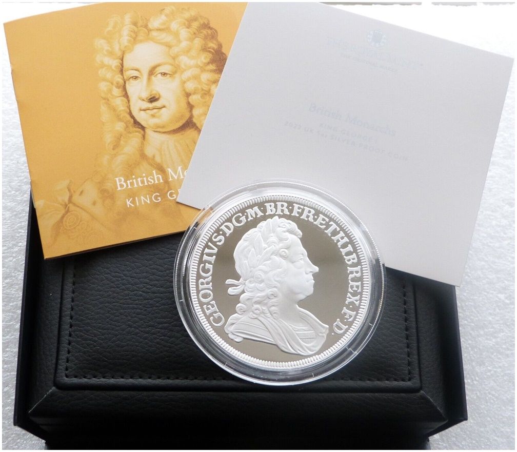 2022 British Monarchs King George I £10 Silver Proof 5oz Coin Box Coa 2022 British Monarchs King George I £10 Silver Proof 5oz Coin Box Coa